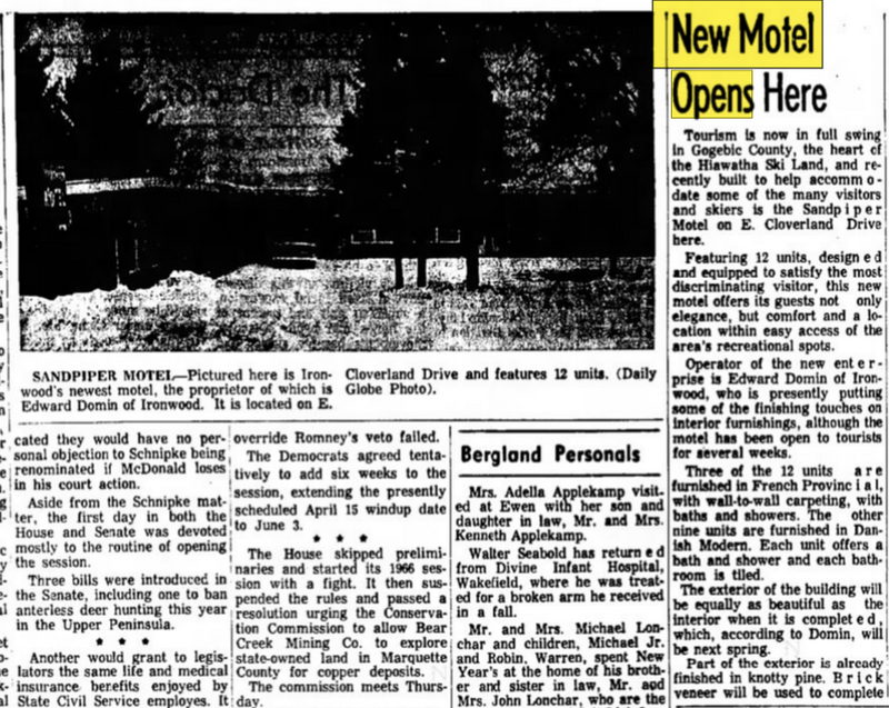 Classic Motor Inn (Sandpiper Motel) - Jan 13 1966 Article